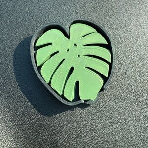 Monstera Leaf coaster set and holder - Light Green and black